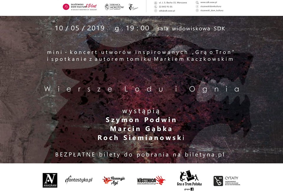 Wiersze lodu i ognia - spotkanie i koncert dla fanów "Gry o tron"